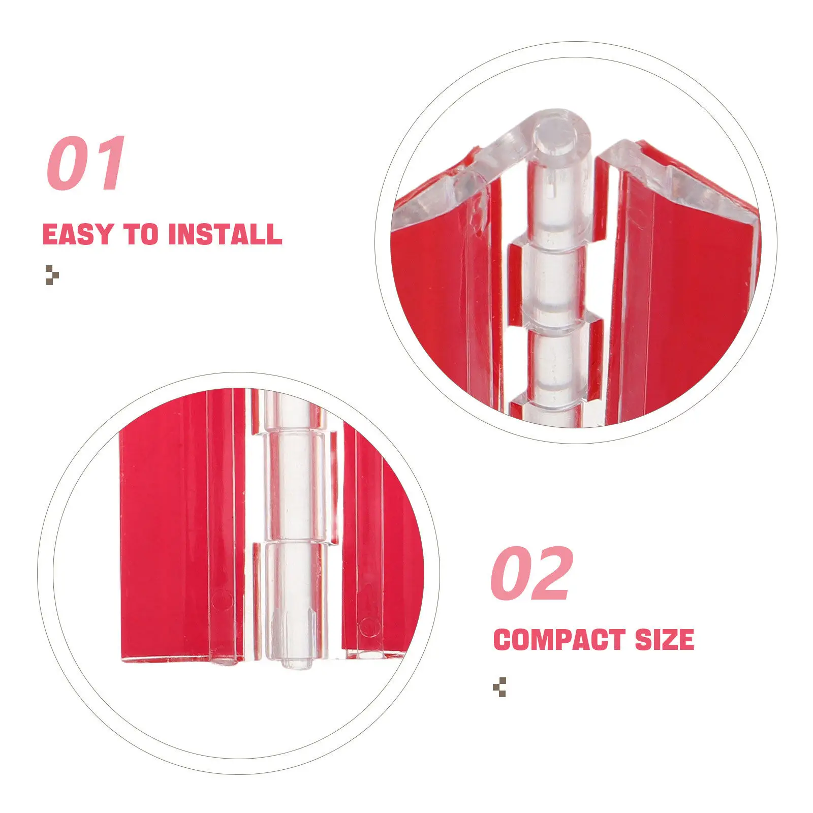 12Pcs Clear Acrylic Piano Hinge 45Mm Self-Adhesive Mini Hinges for Glass Crafts Display Stands Cabinet Doors