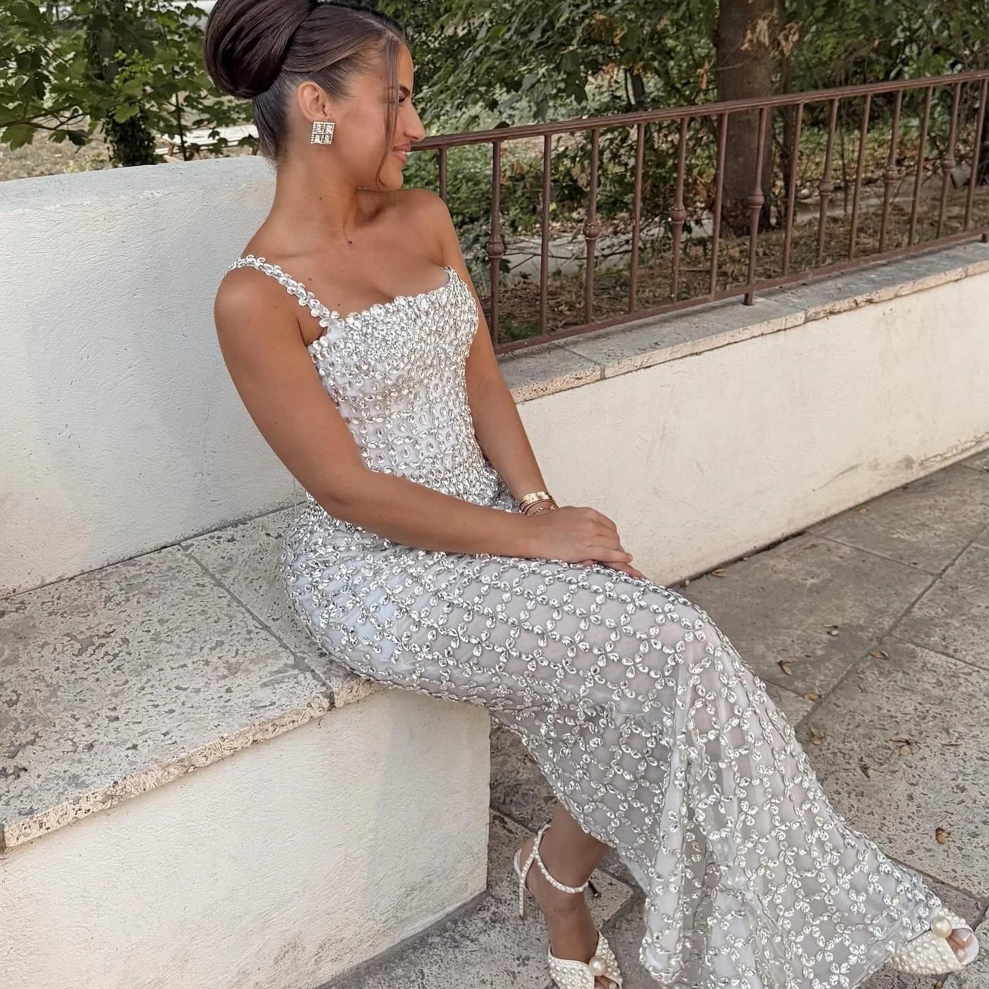 Amanda Customized Blue Glitter Spaghetti Strap Prom Dress Strapless Backless vestidos de noche Floor-Length Formal Evening 2025