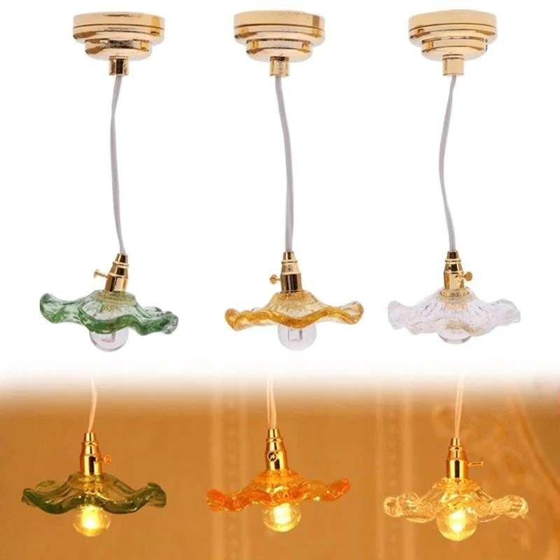 

Living Room Ceiling Lamp Figure Model Realistic Chandelier Vintage Life Scene Doll House Pretend Game Furnishings