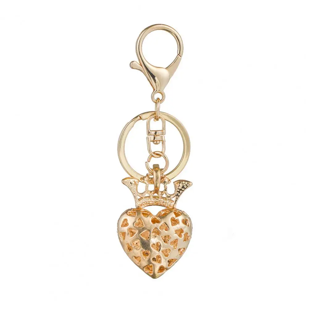 Sweet Style Keychain Sparkling Rhinestone Heart Crown Keychain Pendant Enamel Oil Drip Design Smooth Edges Spring Buckle Key