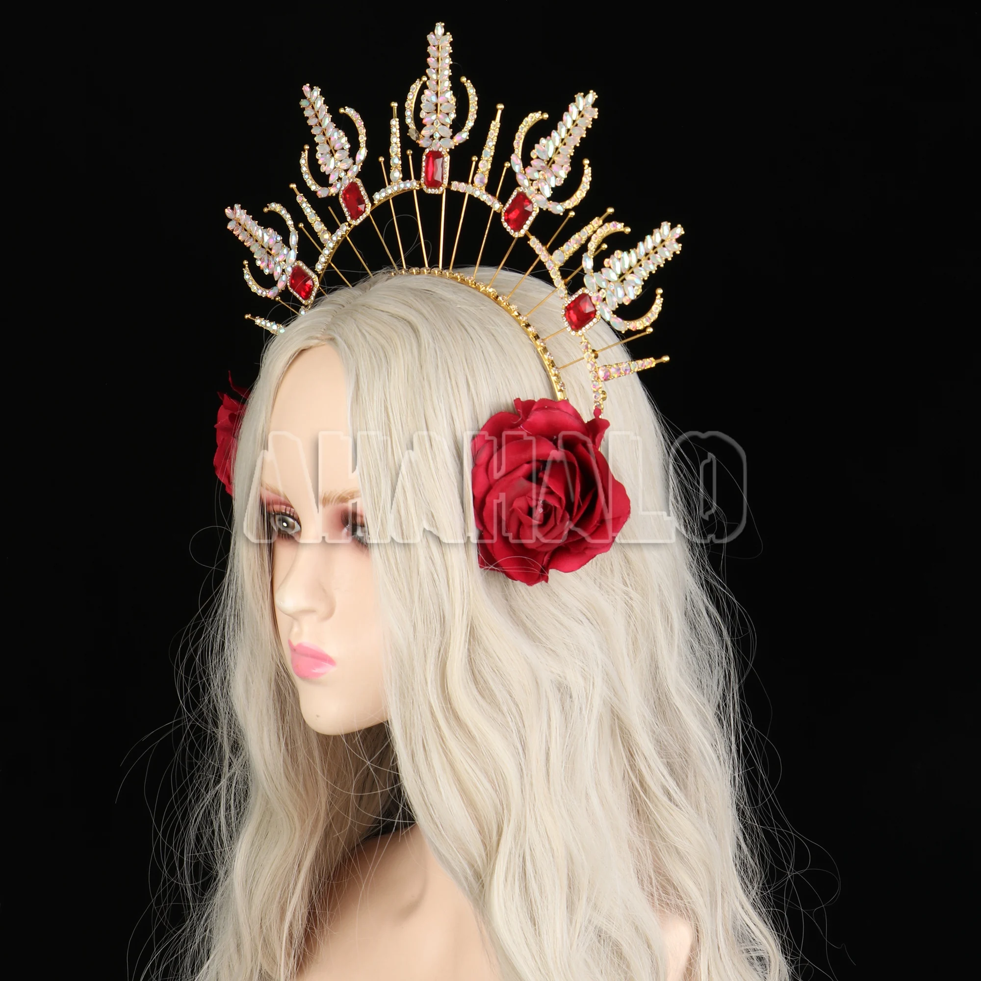 Rose Flower Halo Crown Virgin Mary Goddess Halo Headband Festival Queen Crown and Tiara Maternity Photo Shoot Headpiece