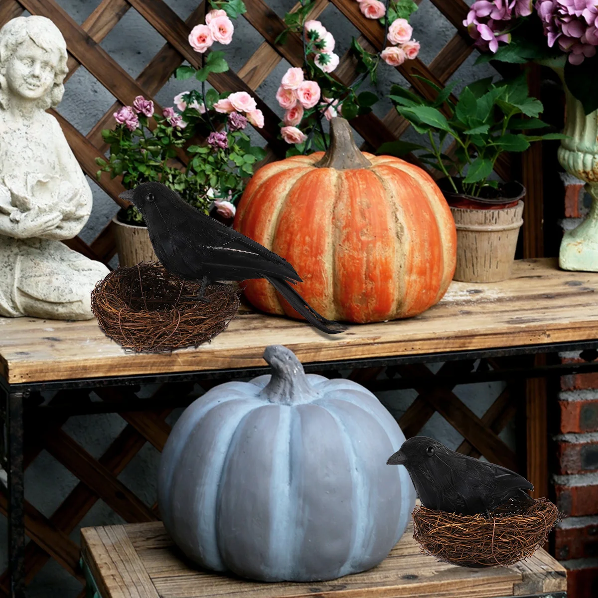 

2 шт., реквизит для вороны, птиц, реалистичный имитация вороны, декор для Хэллоуина, осенне-зимний дисплей, черный садовый орнамент