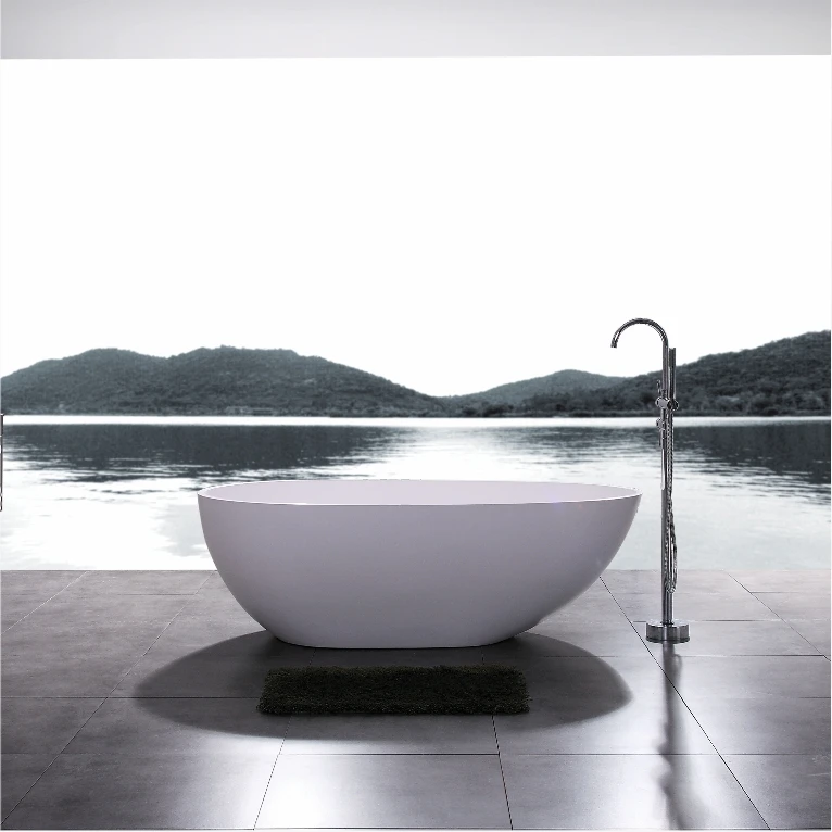 

Минималистичная однотонная поверхность, отдельно стоящая ванна для ванной комнаты, искусственный камень, индивидуальная матовая белая овальная ванна