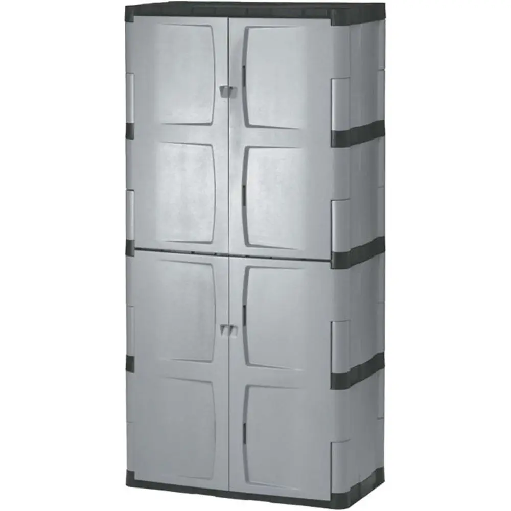 

Sturdy Lockable Storage Cabinet with Double Doors, 690 lbs Capacity, for Outdoor/Garden Tools, Toys, Power Tools, and Pool Acces