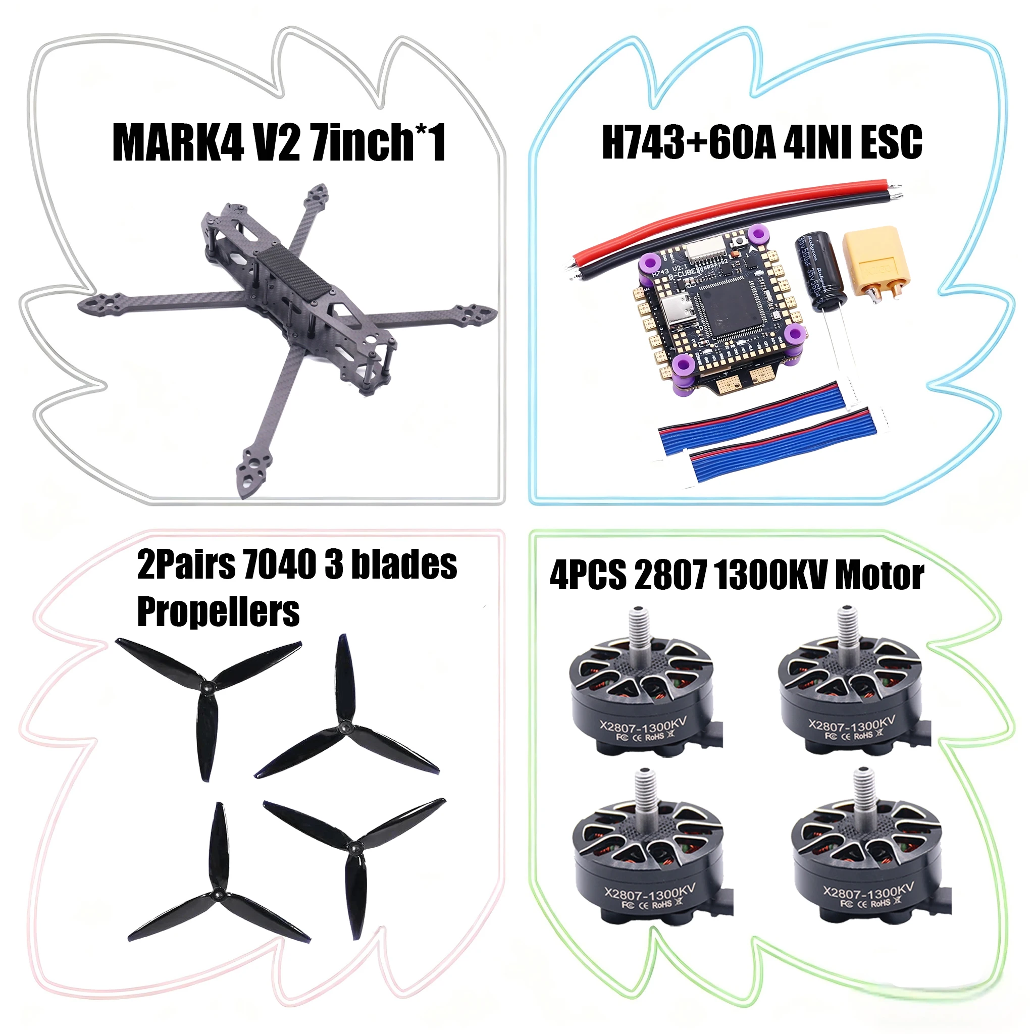 Happy MARK4 V2 7inch H743 Flight Control 60A 4INI ESC Rack Drone FPV Carbon Fiber PV Racing Drone Quadcopter Freestyle
