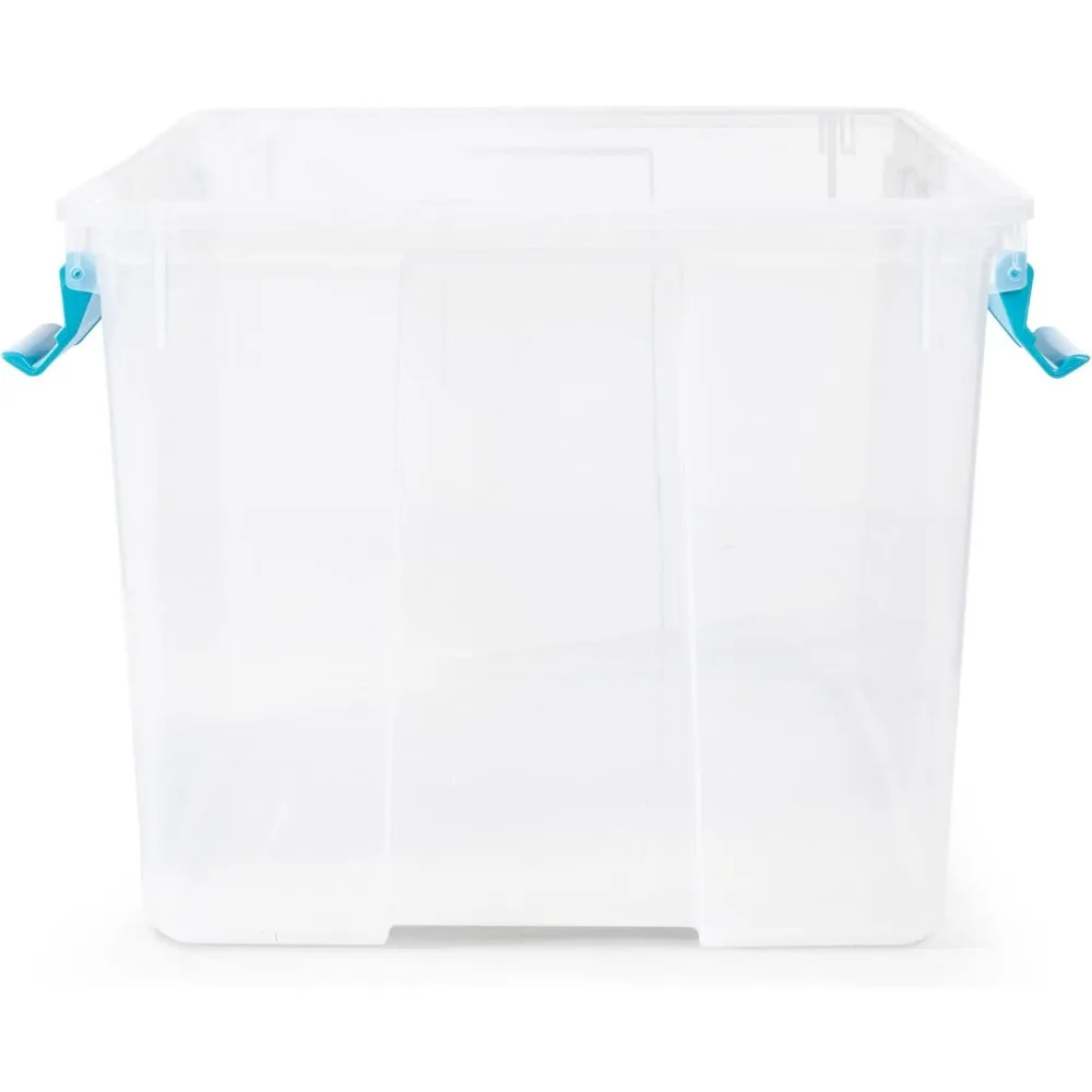 Cajas de almacenamiento apilables con asa de 2 capas, paquete de 12, transparentes con pestillos de colores para organización del hogar y la oficina