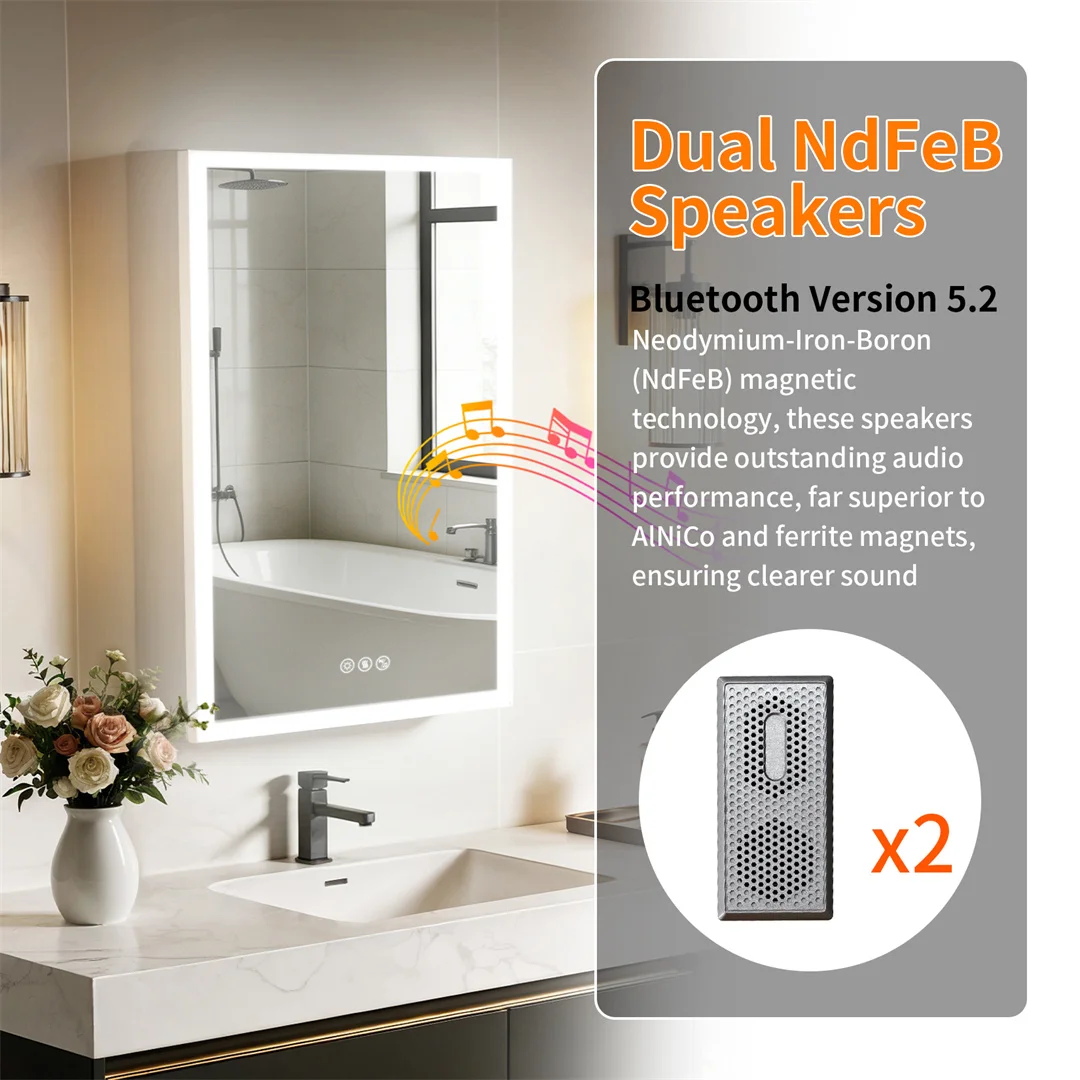 LUVODI 20x28" LED Bathroom Mirror Cabinet with Bluetooth,Lighted Storage Vanity Medicine Cabinet, Dimmable Anti-Fog