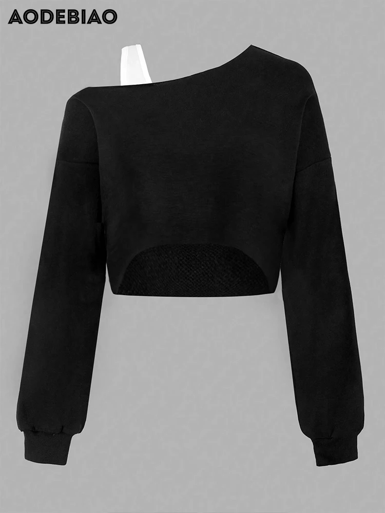 

AODEBIAO Women Hoodie Autumn Winter Long Sleeves Fashion Solid Top Sexy Off-shoulder Casual Streetwear New Black Hoodie Women