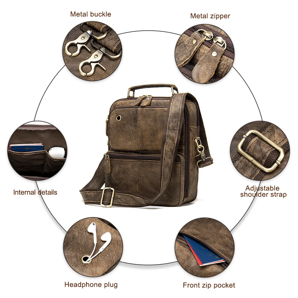 Imagem -04 - Bolsa de Ombro de Couro Genuíno Masculina Bolsas Crossbody Mensageiro para Homens Bolsas Masculinas de Negócios