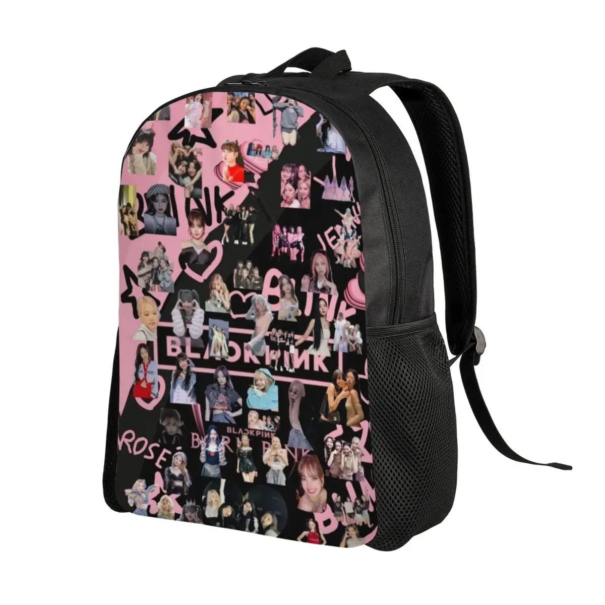 사용자 정의 핑크 Kpop-Blacks 여성용 배낭 남성 학교 대학생 Bookbag 15 인치 노트북 가방에 적합