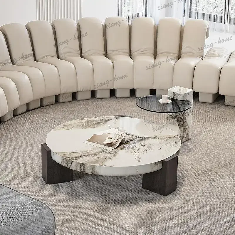 PG Ash Wood & Marble Nesting coffee Tables, Luxury High-Low Round Set for Any Space, Heat & Scratch Resistant, Customizable