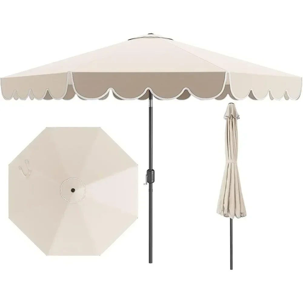 10-Foot 2-Tier Scalloped Patio Umbrella with Adjustable Crank, 8 Ribs for Outdoor, Deck, Backyard (Beige)