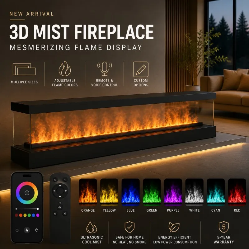 Smart Steam Flame Fireplace Insert Automatic Water Supply Fireplace Insert with Mobile App Remote and Touch Control