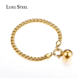 LUXUSTEEL Stainless Stee Golden Color Round Ball Chains Bracelets Women Accessories Gift Classic Style No Fade Unique Chains