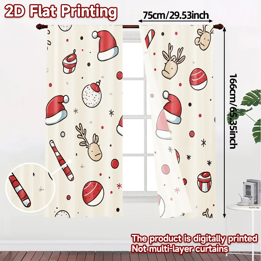 2pcs,Curtains Christmas Cute Festive Gifts (3) Popular Curtains&Drapes 100% Polyester Curtains Festive Ldeal for Living Room,