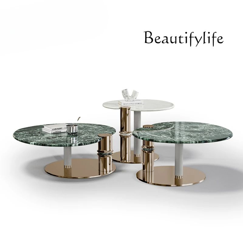 

Italian modern light luxury natural marble/special-shaped oval bamboo coffee table side table combination