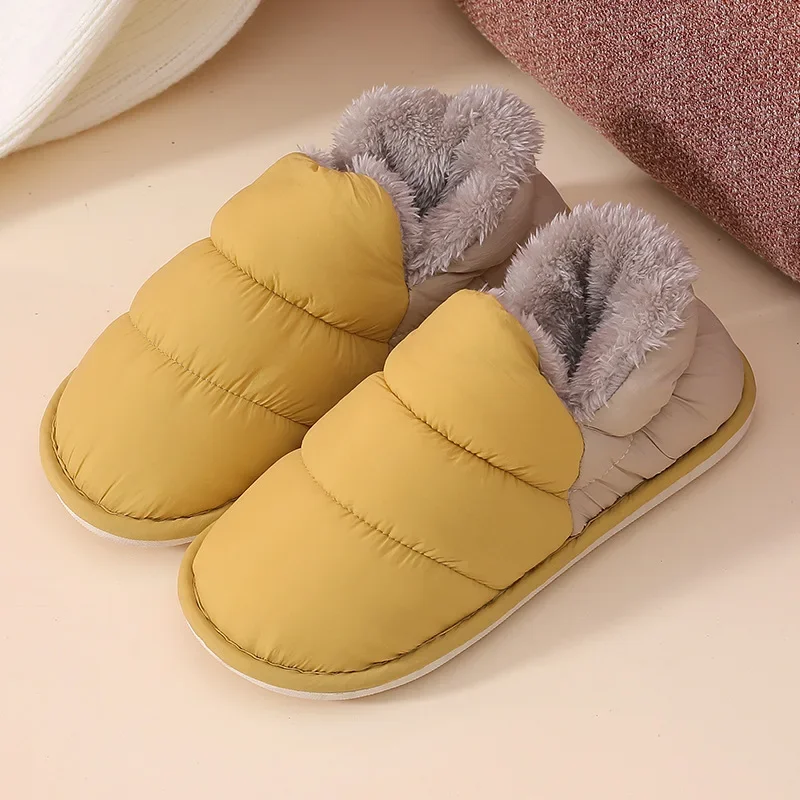 2024 Fashion Women Home Cotton Shoes Winter Warm Plush Slip On Slippers Waterproof Down Soft Bottom Indoor Couple Outside Shoes image 6