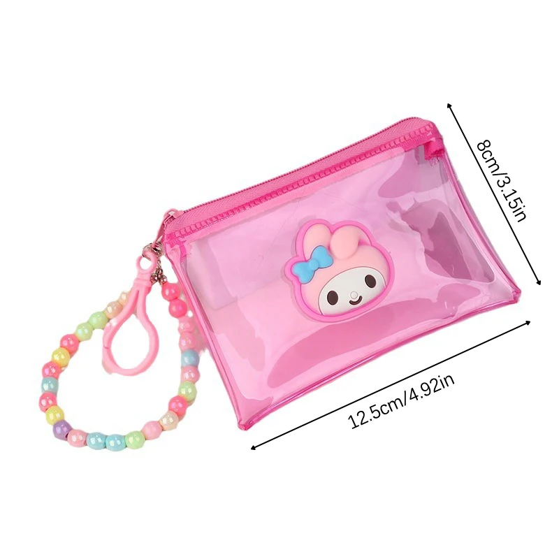 Cartoon Sanrio Portemonnee Kleurrijke Doorzichtige Portemonnee Sleutelhanger Draagbare Pvc Waterdichte Portemonnee Opbergtas Kaarttas Sleutelhanger