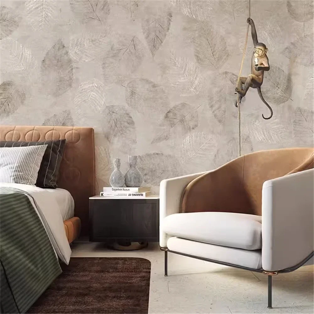Custom Nordic abstract leaf wallpaper mural bedroom sofa background wall paper restaurant wall cloth ancient country autumn