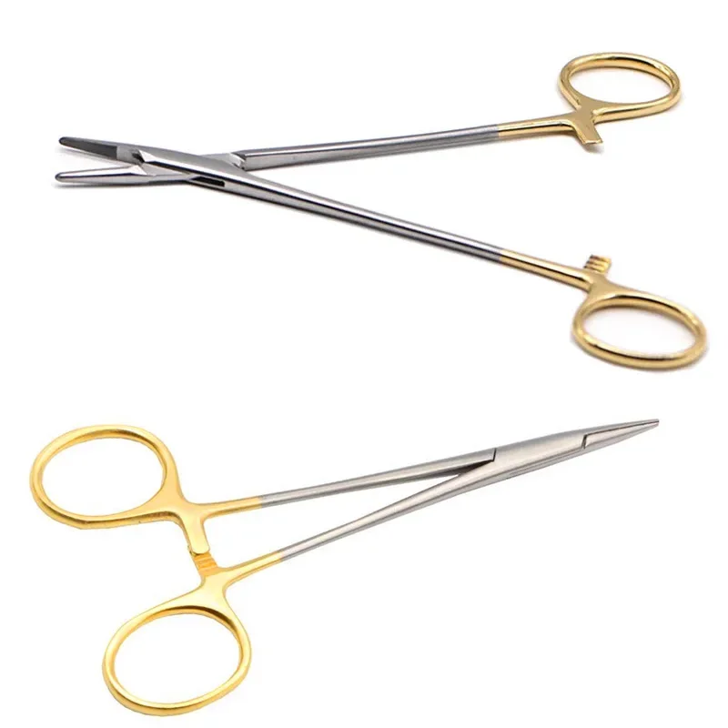 

1 шт., плоскогубцы для стоматологических игл, 12,5/14/16 см, многоразовая позолоченная ручка из нержавеющей стали, ортодонтические щипцы, хирургический инструмент