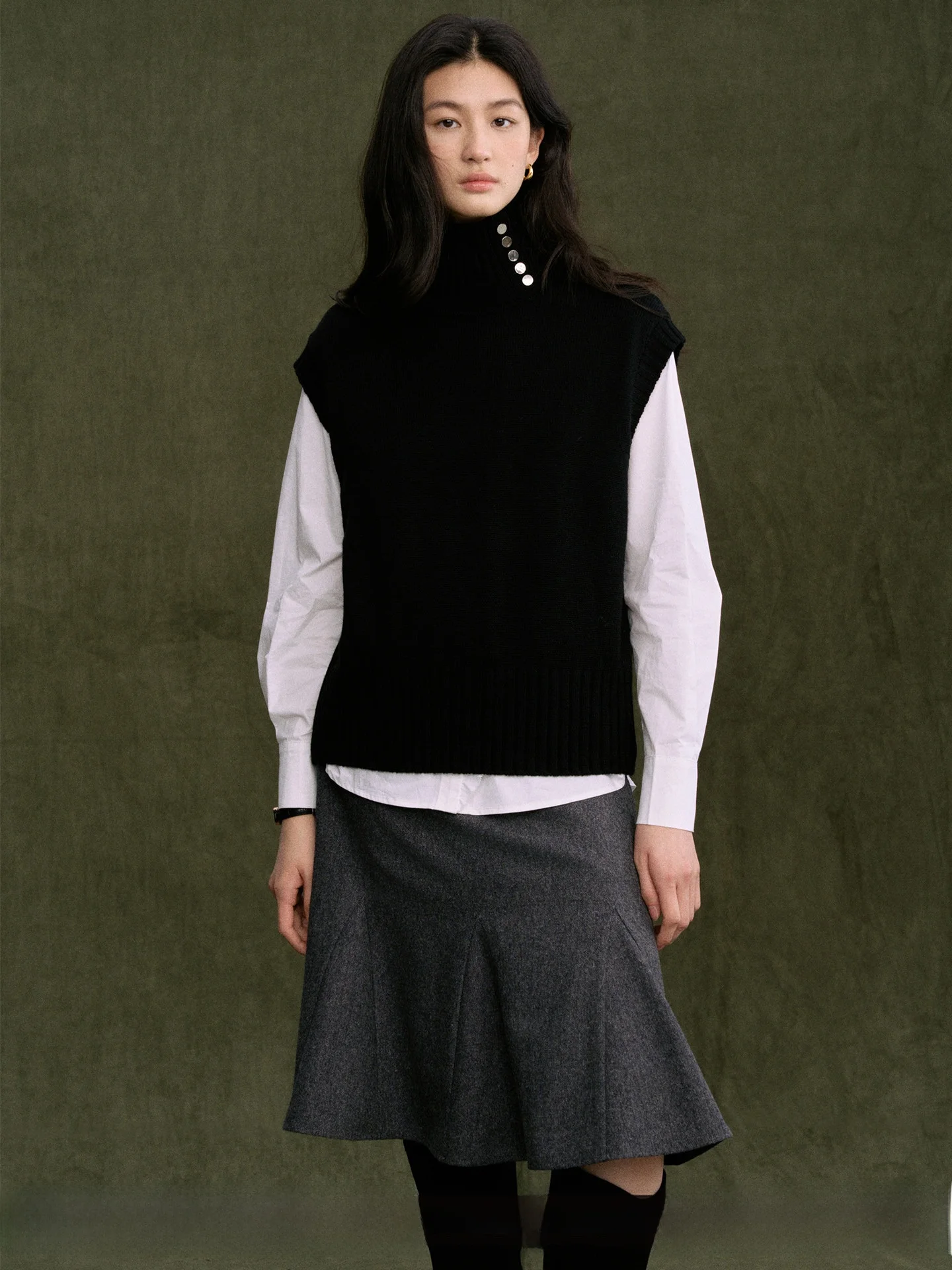 

Jicouture High Collar Woolen Vest Women's Autumn Winter Warm Commute Style Knitted Top Sleeveless Fashion Inner Wear