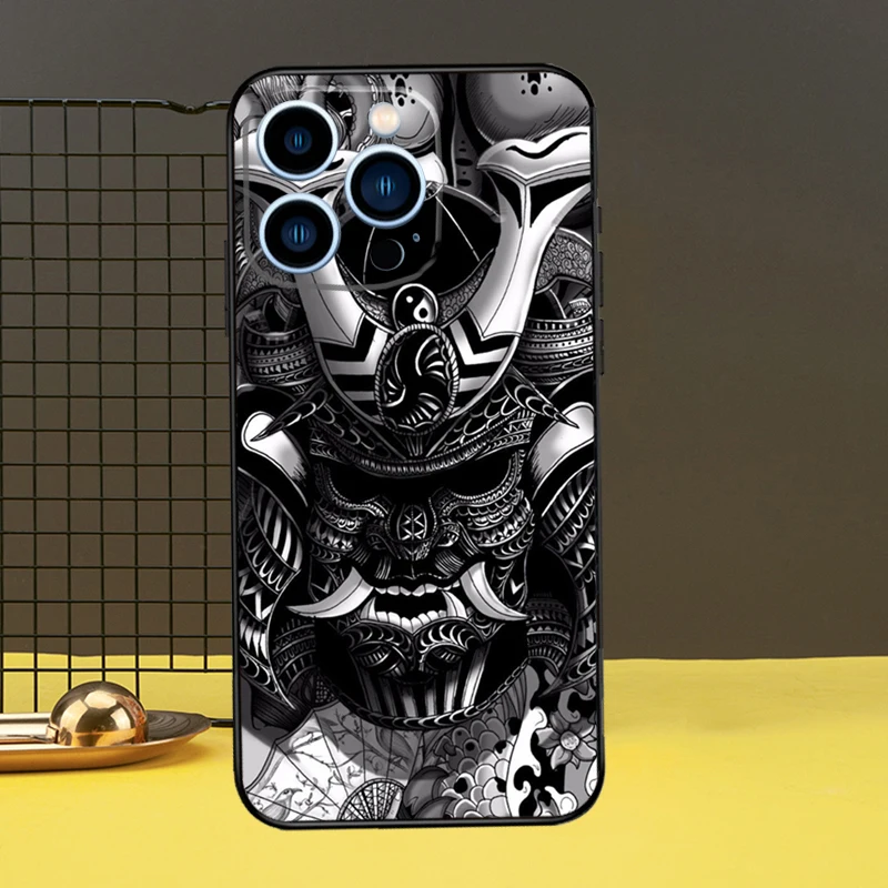 Samurai Japanese Warrior Mask Helmet Phone Case For iPhone 13 12 14 11 16 15 Pro Max Plus Mini 7 8 X XR XS Max Cover