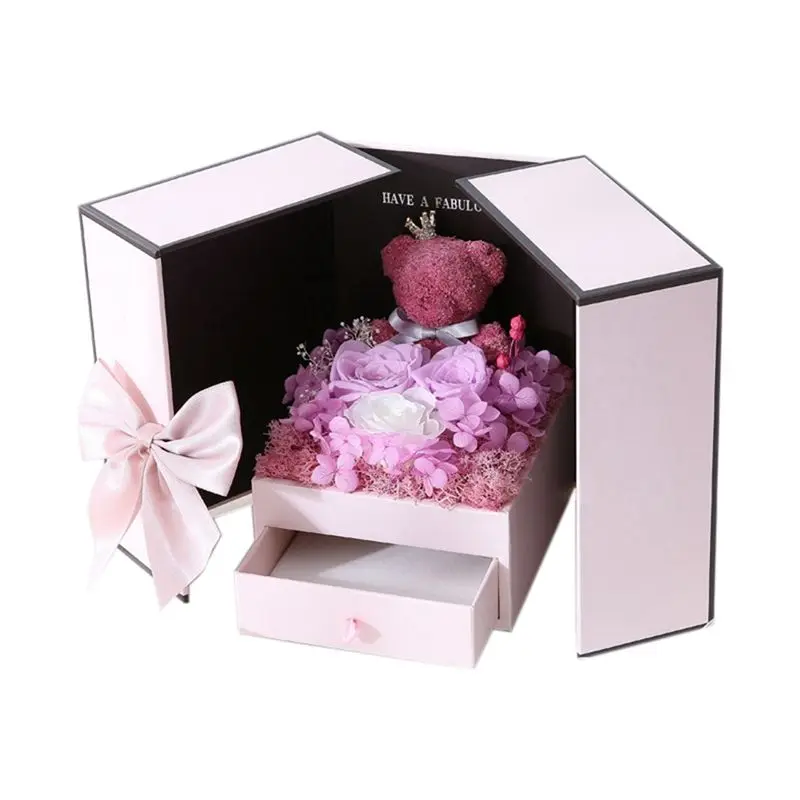 

B52C Rose Gift Box Double-Door Valentine's Day Flower Jewelry Box Bear Flower Gift Box