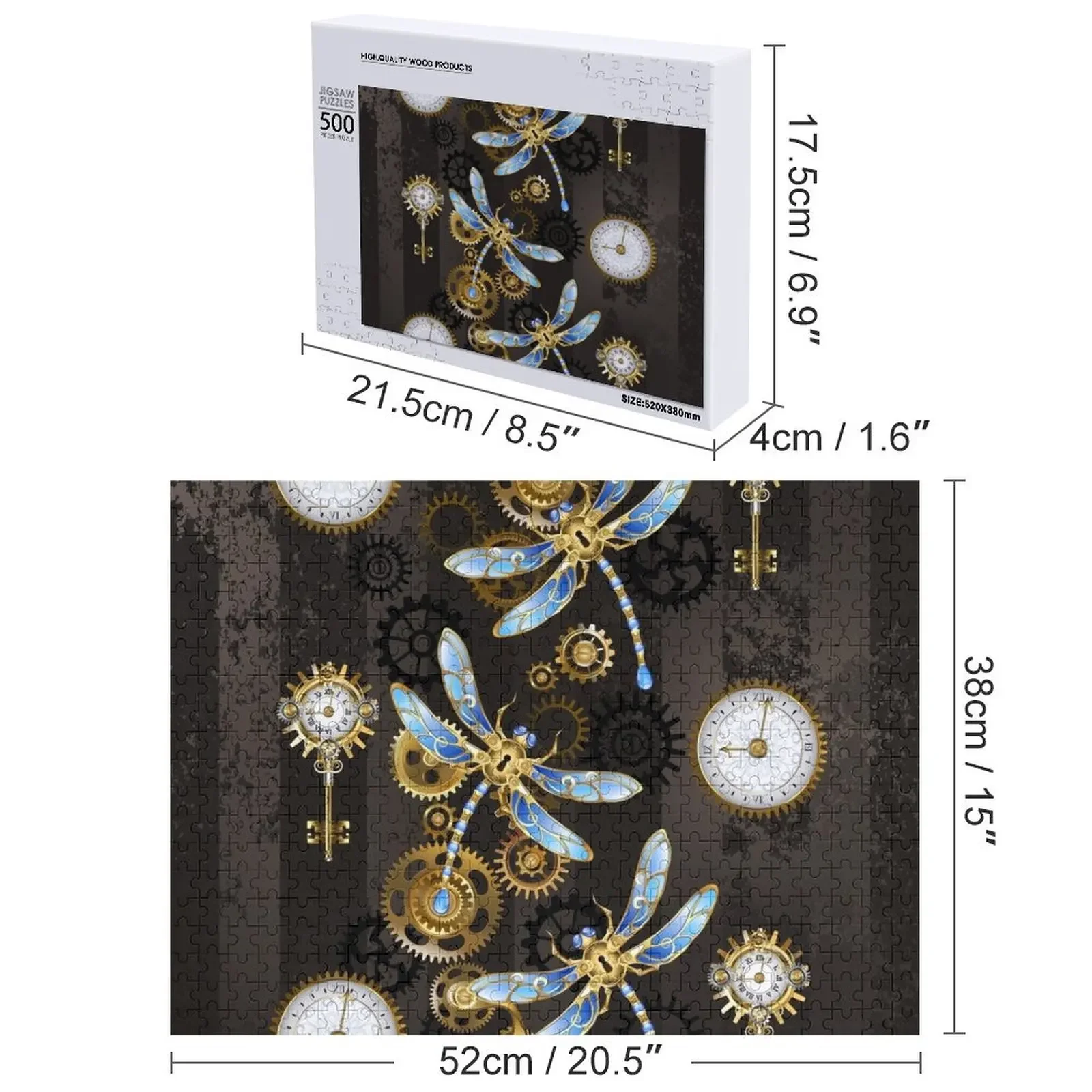 Libélulas steampunk em fundo grunge quebra-cabeça foto personalizada presentes de natal bebê quebra-cabeça animal de madeira