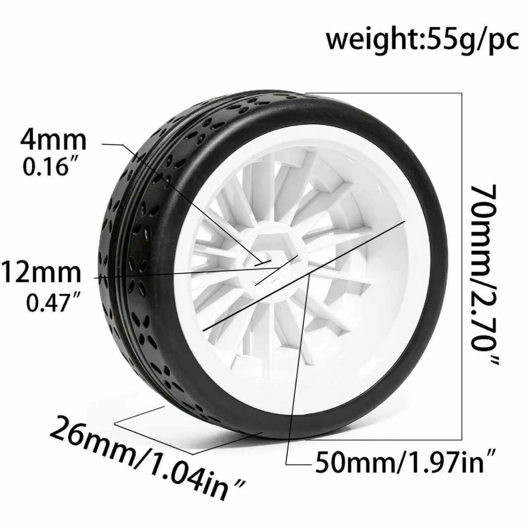 1/10 RC Rally Racing Tires Drift Tyre12mm Hex OD 70mm for 1:10 On Road Touring Car MJX 10304 Tamiya TT02 XV01 HPI KYOSHO PTG2