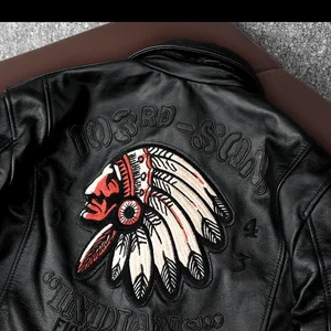 الرجال الهندي التطريز الطيران بدلة طبيعية الجلود طبيعية معطف الجلود دراجة نارية السترات غرامة ملابس جديدة أفضل 12 قميص مخبع للرجال - No3