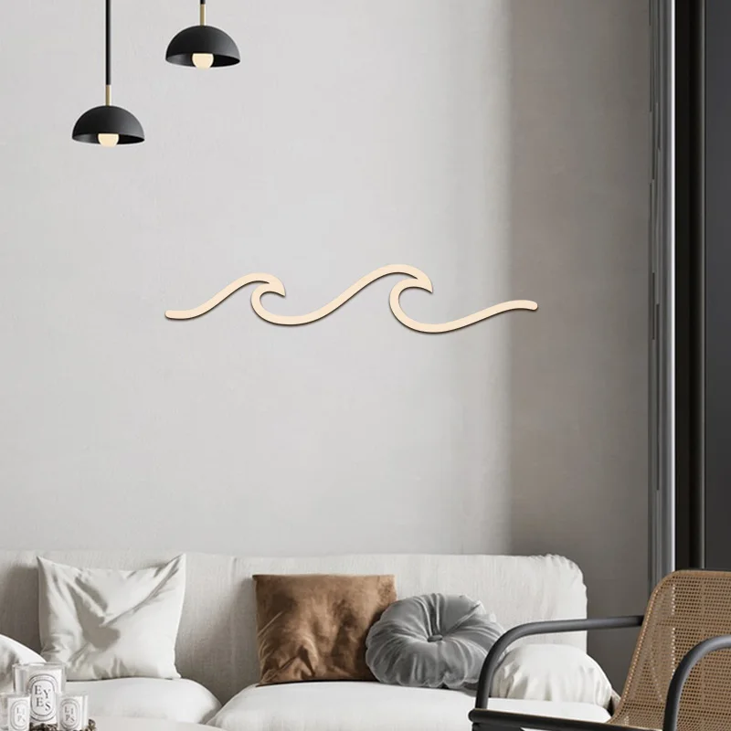 NUBECOM Wave Art Wooden Wall Decor Minimalist Line Wave Wall Stickers for Summer Home Room Office Wood Wall Line Art Decoration view 3