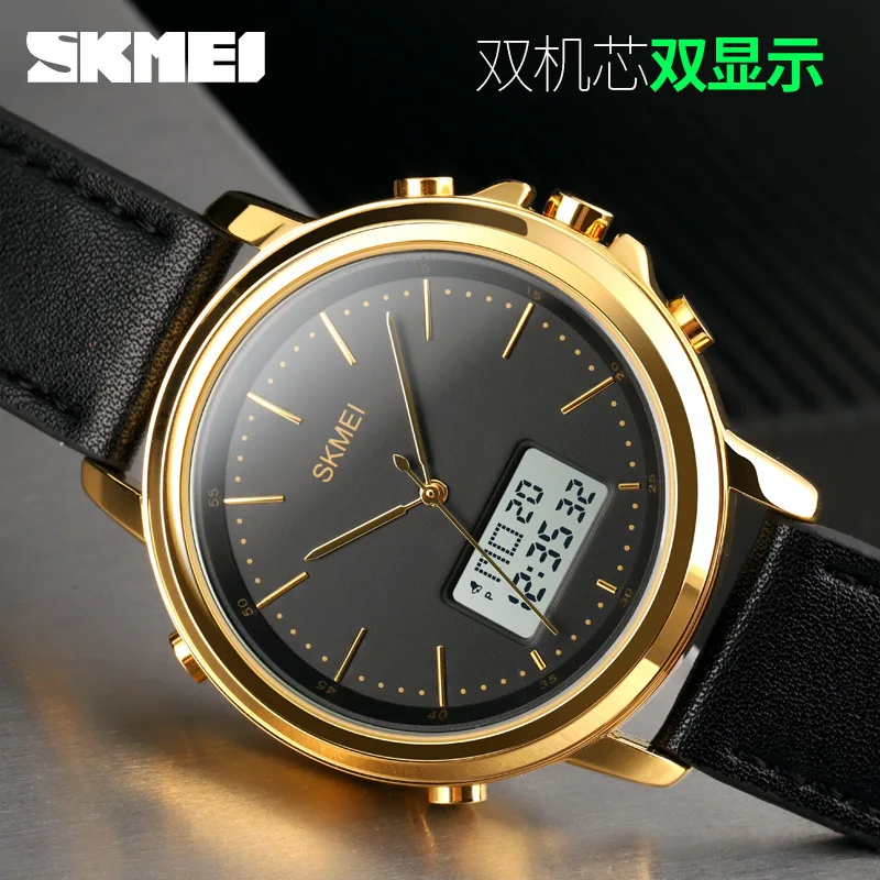 Skmei 1652 Casual SPIRAL SPORT นาฬิกา Crown หนังรอบ PIN BUCKLE ผู้ชายตัวชี้นาฬิกาอิเล็กทรอนิกส์