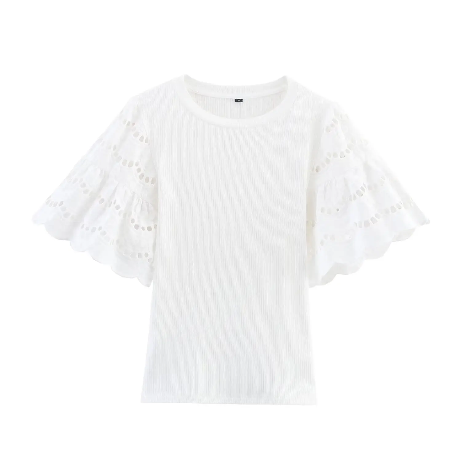 ZAB automne nouveau femmes Faion Design brodé Sve T-irt coupe droite ort Sve rond Ne couleur Pure trajet Sle