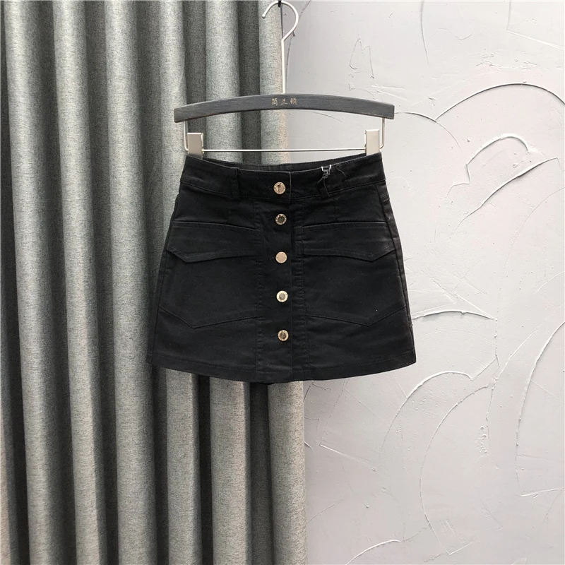 Gonne jeans casual streetwear tinta unita Gonna di jeans monopetto vintage da donna Gonne a vita alta con linea ad A avvolgente