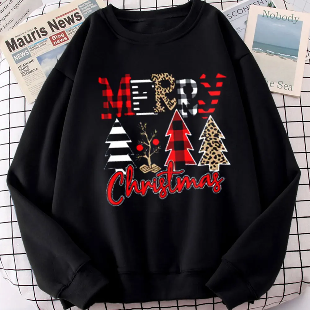 Merry Christmas Tree Leopard Graphic Hoodies Women Christmas Gifts Women\'s Sweatshirt Harajuku Fashion New Year Y2K Clothes