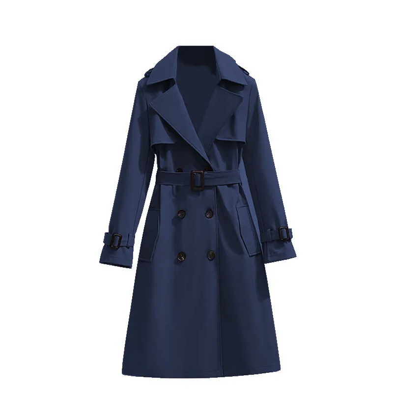 2025 Classic Women Windbreaker Spring And Autumn Temperament Double Breasted Long Trench Coat Belted Notch Lapel Overcoat
