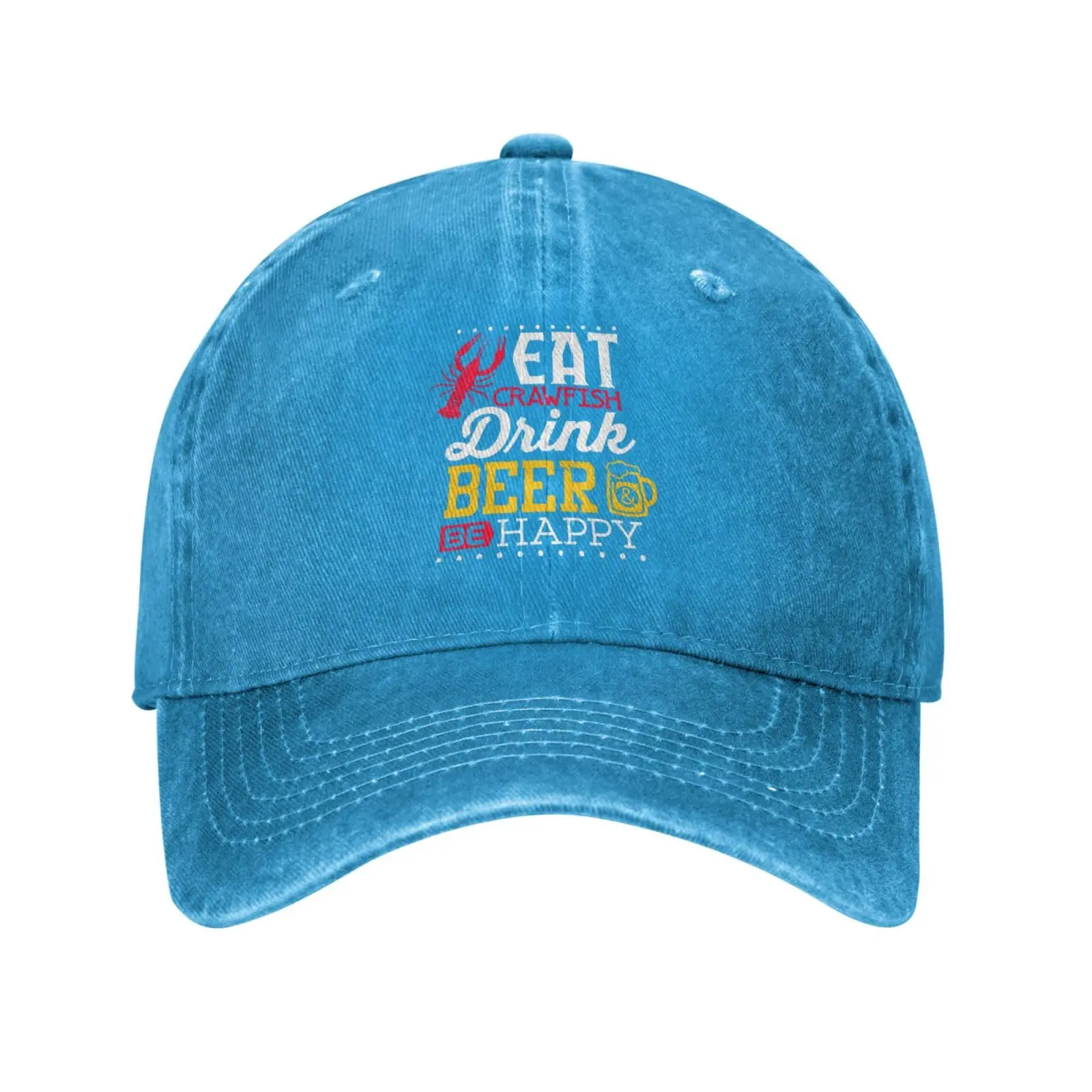 

Eat Crawfish Drink Beer Trucker Hat Men Women Retro Cotton Denim Baseball Cap Vintage Dad Hat Blue