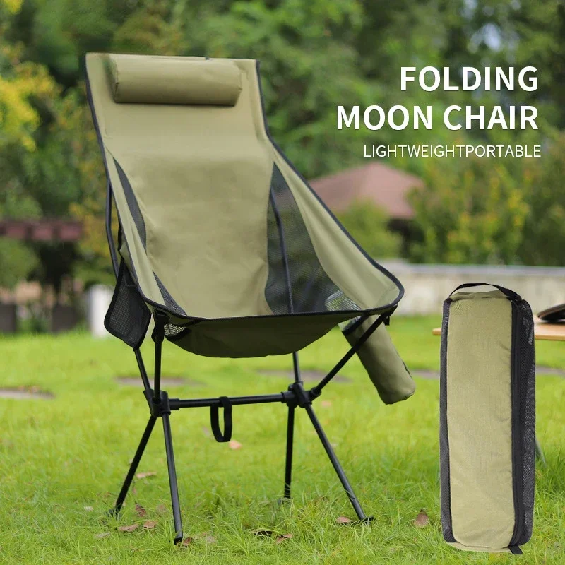 Portable Camping Chair, Lightweight Foldable Moon Chair, Compact Beach Chair with Storage Bag for Outdoor Travel, Beach, Picnic