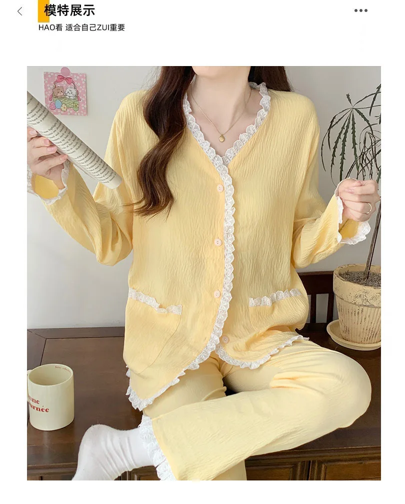 Pyjama Pour Femme Bra Pad Long Sleeve V Neck Cardigan Pant Set Buttons Elegant 2 Pieces Pajamas Women Outfit Casual Sleepwear