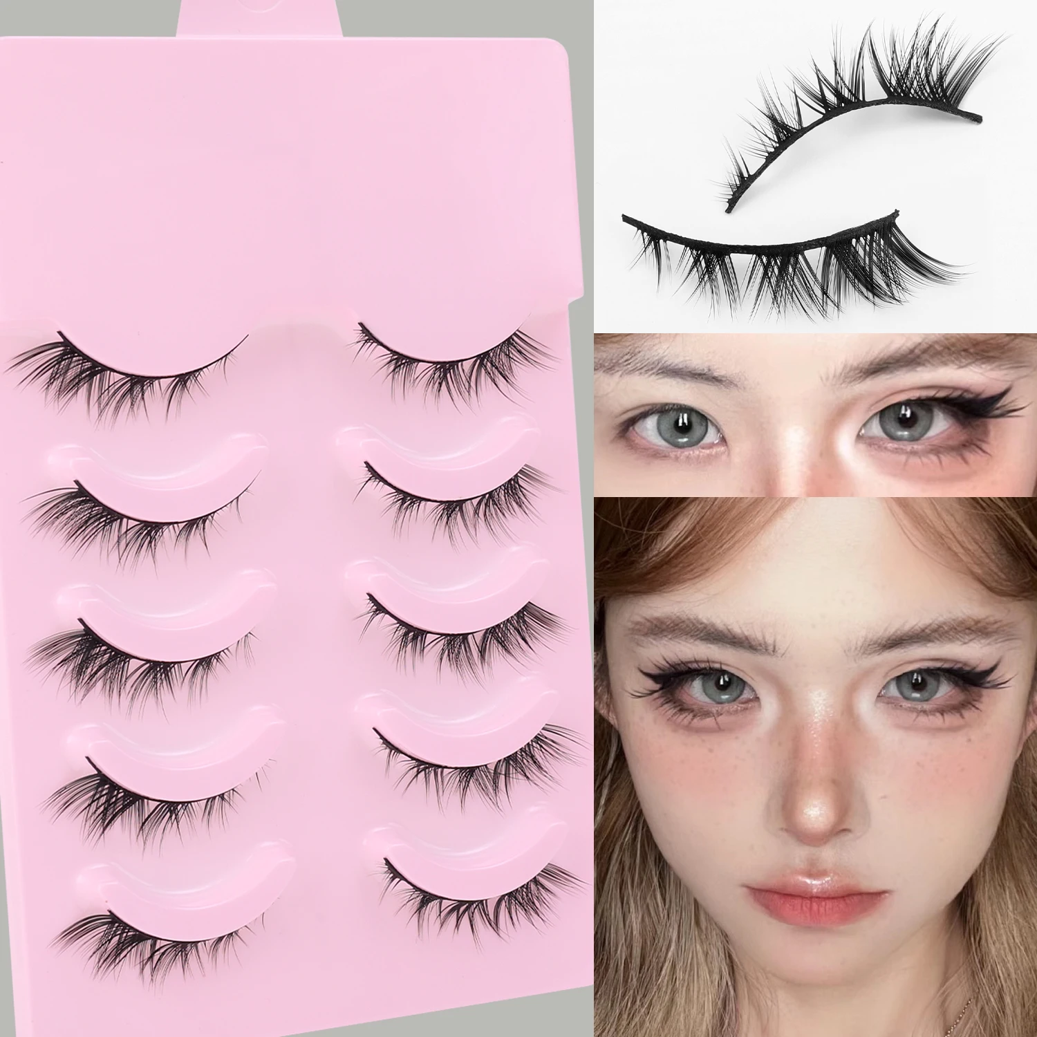 5 Pairs Manga Lashes Cat Eye Fox Line Lashes 3D Natural False Lashes Fluffy Soft Cross Wispy Natural Eyelash Extension Makeup