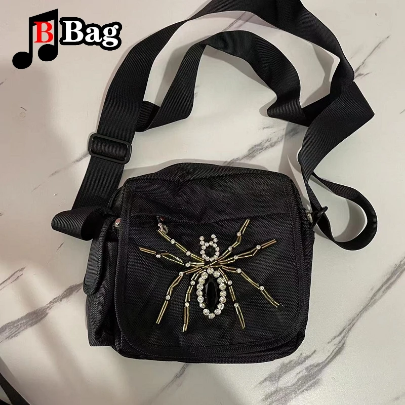 Y2K Punk Spider Cross Nylon borse a tracolla donna ragazza tela piccola borsa quadrata borsa a tracolla gotica borsa moda donna