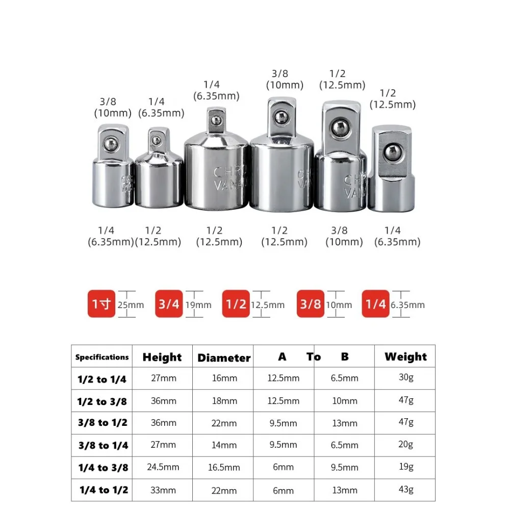 Ratchet Wrench Socket Converter Sleeve Head Adapter 1/2 