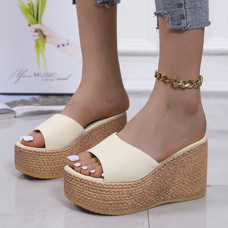 Women Comfortable Platform Slipper Sandals Open Toe High Heels Casual Slip on Durable Wedge Mules Slides Sandal