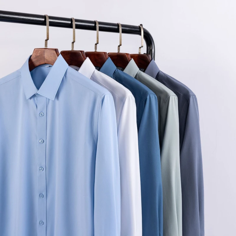 9XL Men Shirt Bamboo Fiber Men's Long Sleeve Shirt Fashion Business Office White Black Shirt Banquet Formal Social Super Large