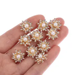 10PCS 2023 New Rhinestone Snowflake Buttons DIY Craft Flatback Plating Pearl Buckle Clothing Decoration Hairpin Accessories 16mm