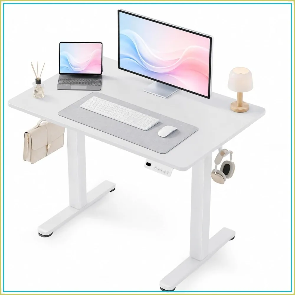 Electric Standing Desk 40x24 Inch White Adjustable Height Sit Stand Computer Desk