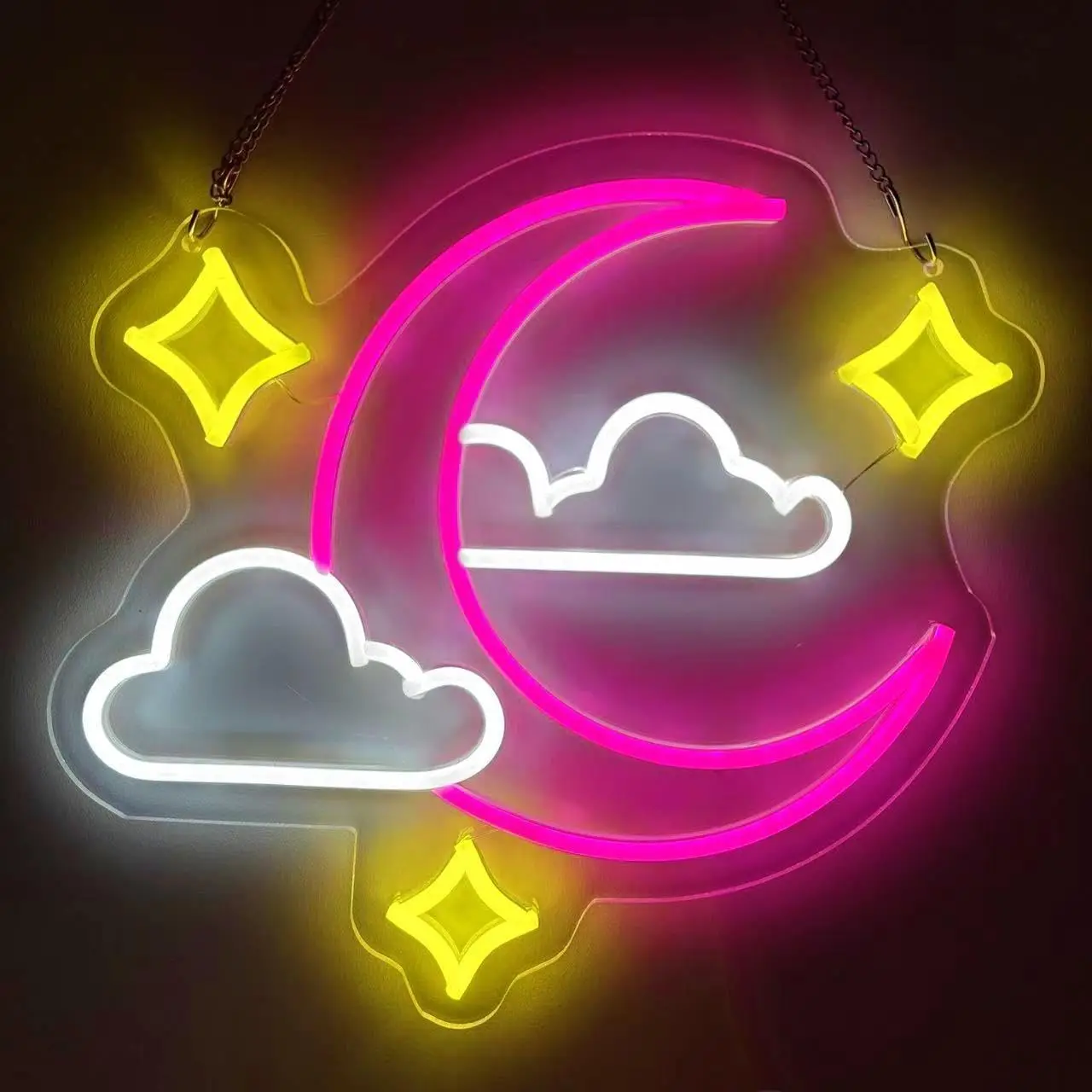 Moon Cloud Stars Neon Sign USB Powered LED Wall Light for Bedroom Kids Room Nursery Cute Kawaii Aesthetic Decor Gift Night Light