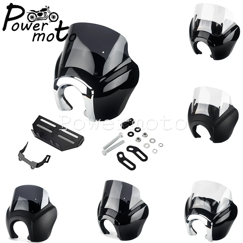

New Custom Universal Motorcycle Fairing Headlight Black&Clear Windscreen Windshield Kit For Harley Softail Low Rider S 114 117