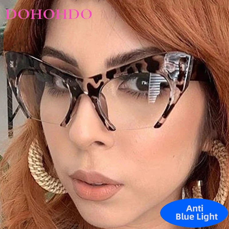 

Vintage Trendy Brand Designer Oversized Cat Eye Anti Blue Light Glasses New Fashion Luxury Eyeglasses Men Women For Office Work