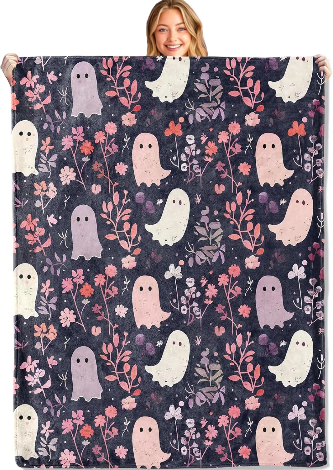 1 STÜCK Halloween-Thema-Überwurfdecke, Unkraut, Wildblumen, süßer Geist, dünne Decke, Geschenke für Couch, Bett, Auto, Zuhause, Camping, alle Jahreszeiten
